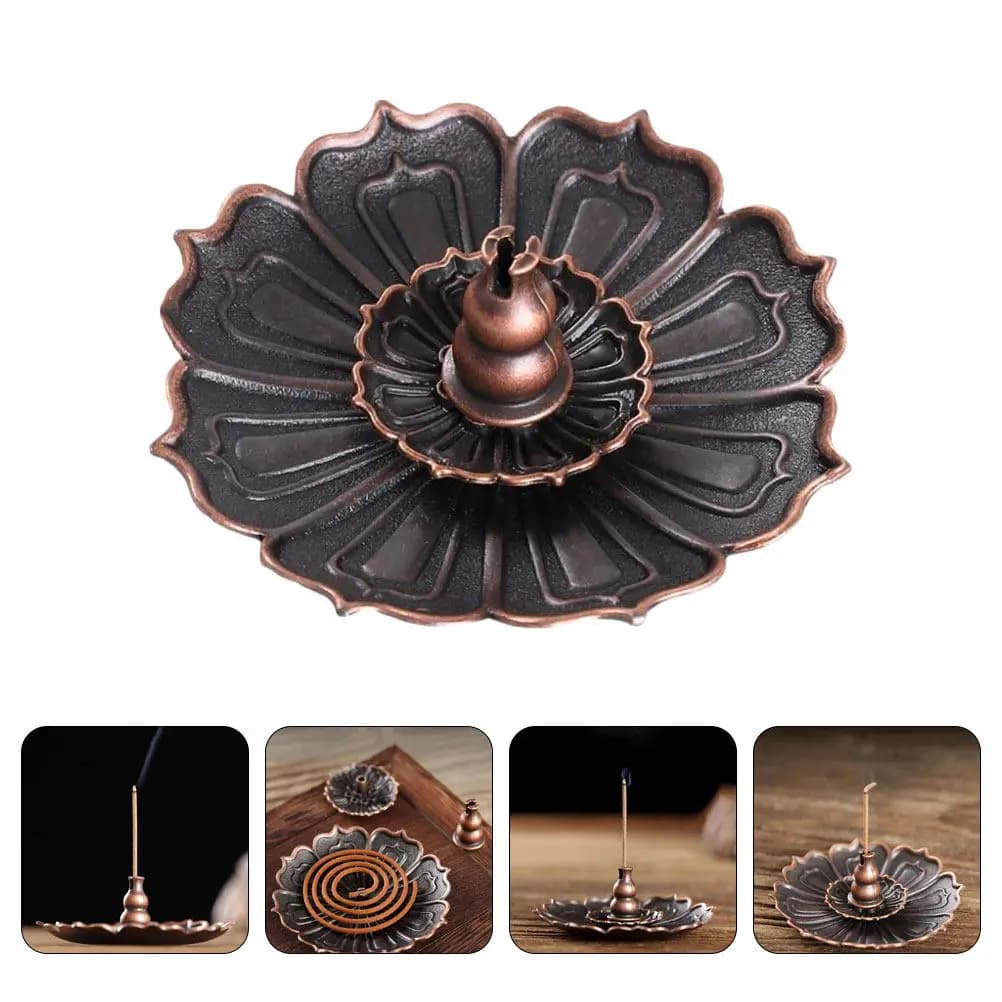 Elegante Bruciatore di Incenso a Forma di Loto in Rame, Compatto Diffusore di Aromi per Bastoncini e Coni, Decorazione per Casa e Ufficio, Ornamento per Meditazione