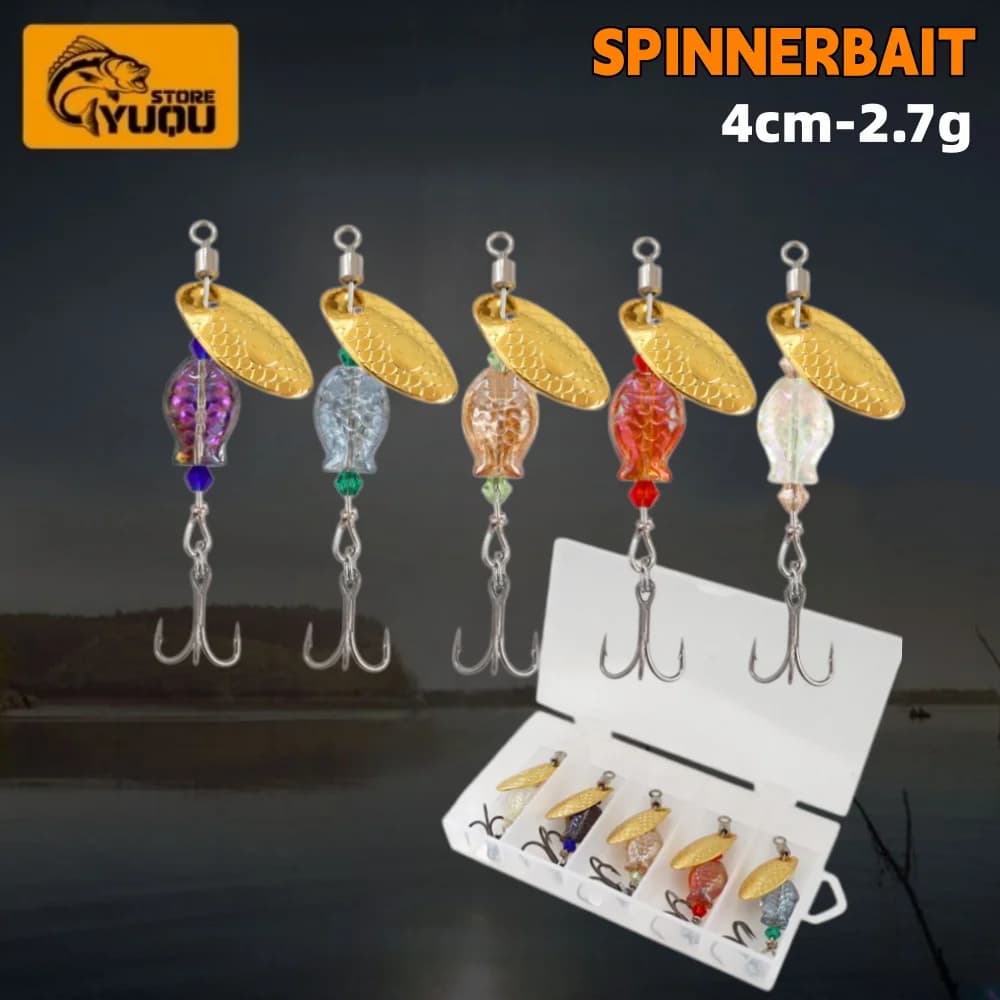 5PCS/Box Spinner Spoon Metal Bait Fishing Lure with Treble Hook for Bass Trout Perch Pike Rotating Tackle