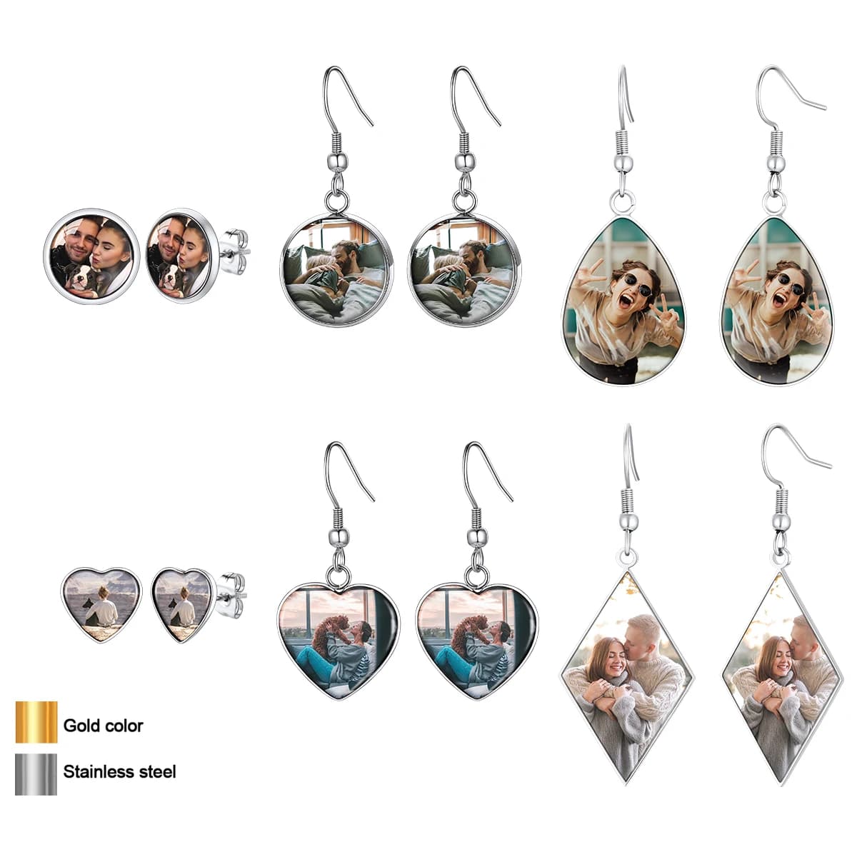 U7 Orecchini con immagini personalizzate in acciaio inossidabile per donna Geometirc Teardrop Cuore rotondo Foto Testo inciso Gioielli Regalo per lei