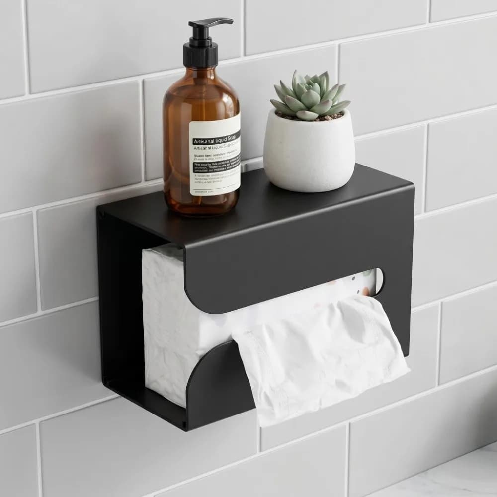 Porta Fazzoletti in Alluminio da Parete Nero, Organizzatore per Tovaglioli Robusto e Multifunzionale, Supporto per Fazzoletti per Cucina, Bagno, Toilette