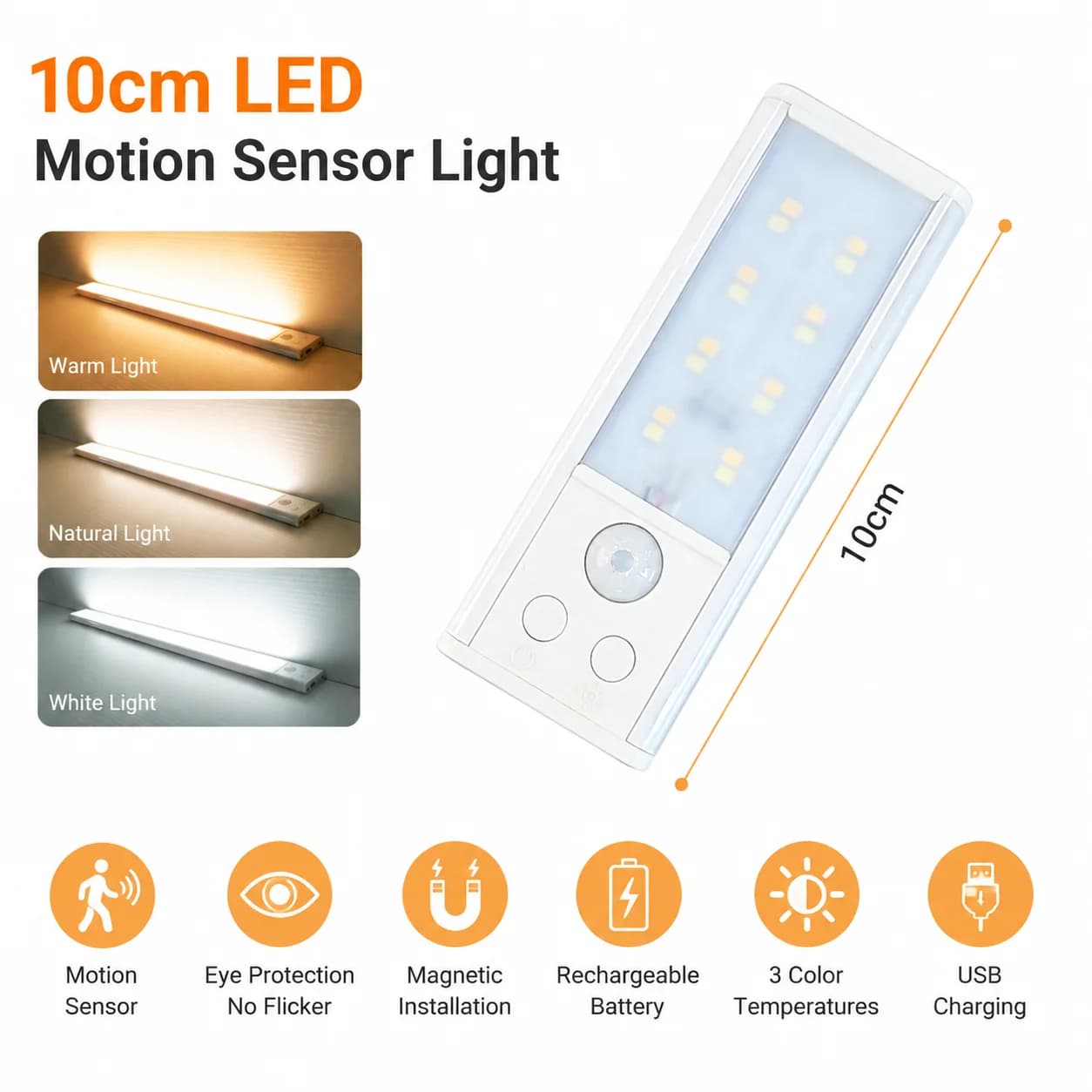 Smart Motion Sensor LED Light, Rechargeable Ultra-Thin Under-Cabinet & Wardrobe Strip Light, Wire-Free