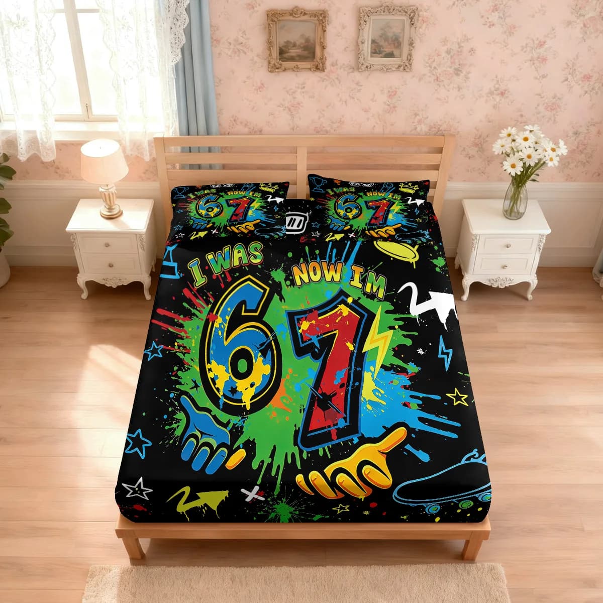 Set di 3 Pezzi di Lenzuola con Stampa Stile Graffiti '67 Game Controller', Copriletto Multimisura, Decorazione per la Camera da Letto, Lavabile in Lavatrice