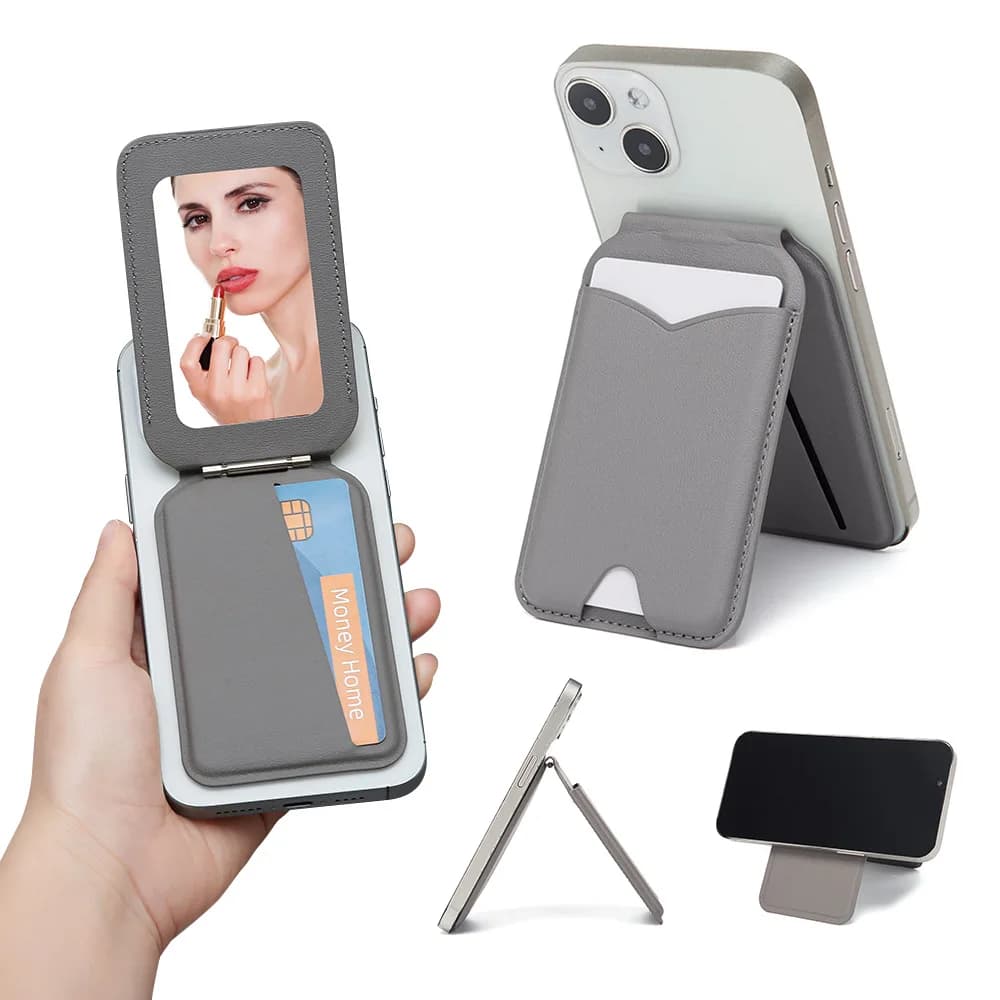 Portafoglio Magnetico alla Moda con Specchio, Supporto per Telefono Compatibile con Magsafe per Uomo e Donna, Supporto Regolabile in Pelle PU con Porta Carte