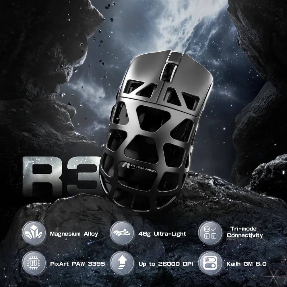 ATTACK SHARK R3 Mouse da gioco in lega di magnesio 8K SUPERLIGHT 8000Hz 6 DPI regolabili fino a 26000 PAW3395 BT/2.4G Wireless/Wired