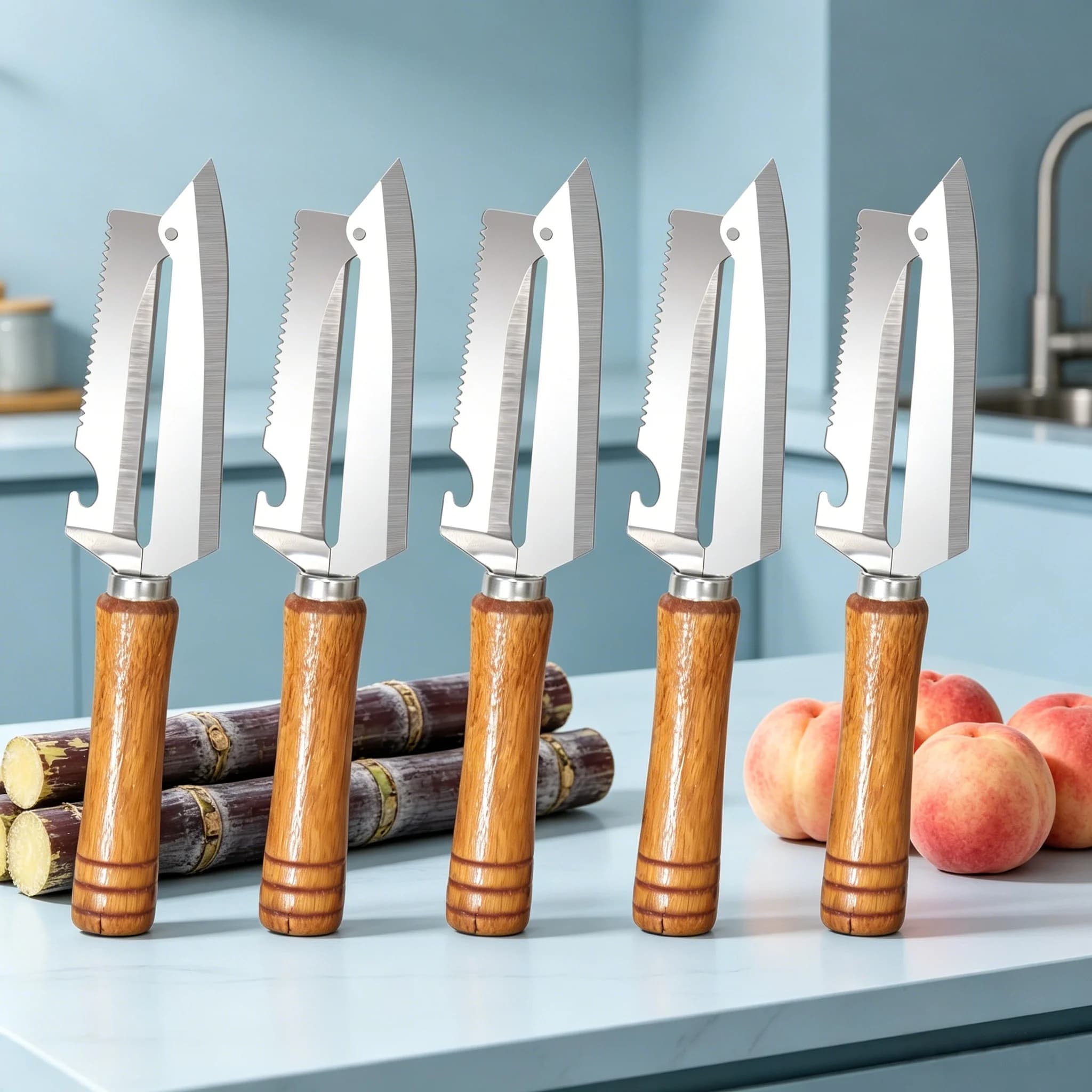5PCS，Practical Peeling Tool Set Sugarcane Pineapple Cutting Knife Vegetable Peeler Fruit Potato Carrot Kitchen Cooking Tools