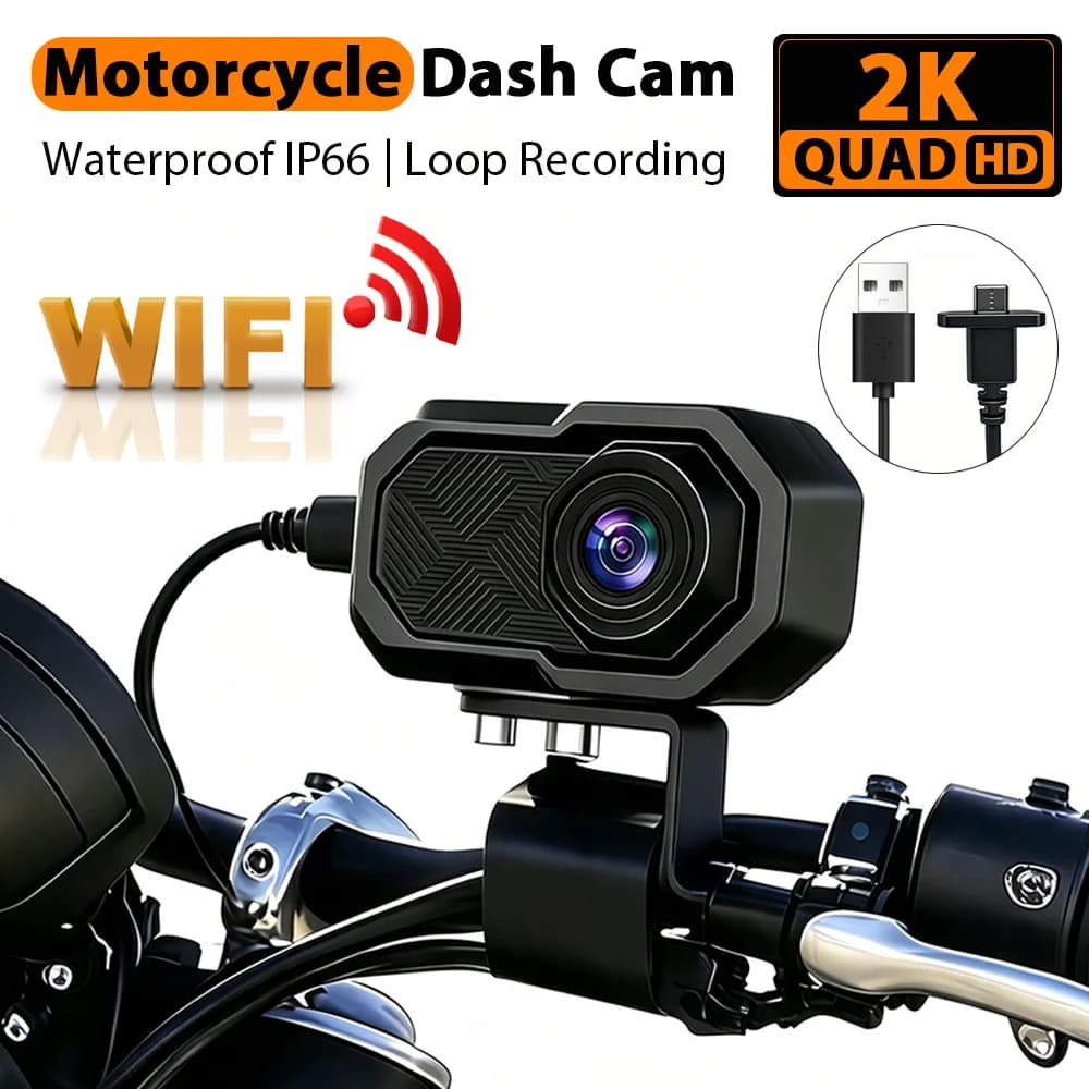 Motorcycle Dash Cam 2K Full HD WiFi Waterproof Shockproof Motorbike Video Driving Recorder Loop Recording Riding Safety Camera
