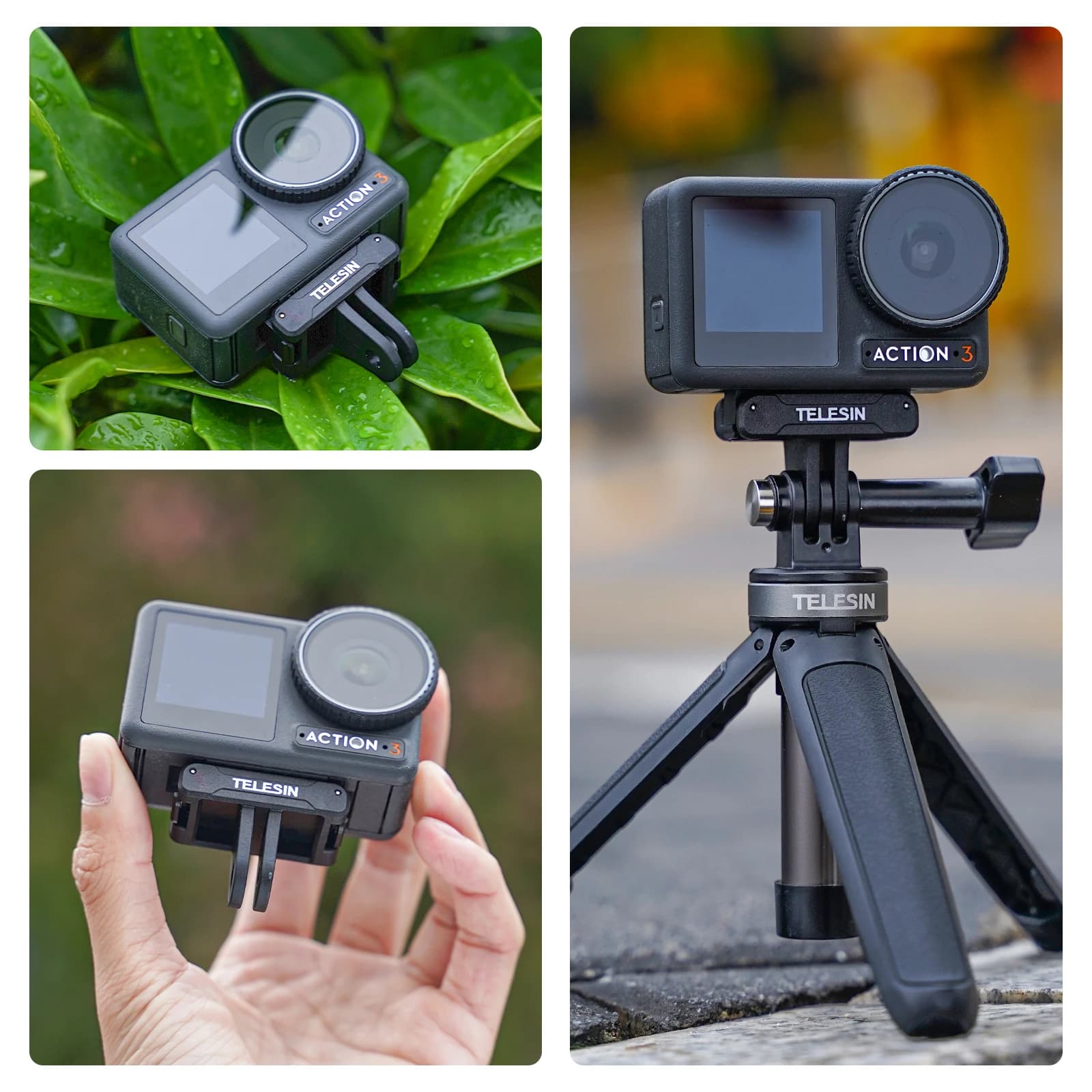Adattatore magnetico a due griffe TELESIN per action camera, accessori per DJI OSMO Action 3, adattatore raffinato e sicuro