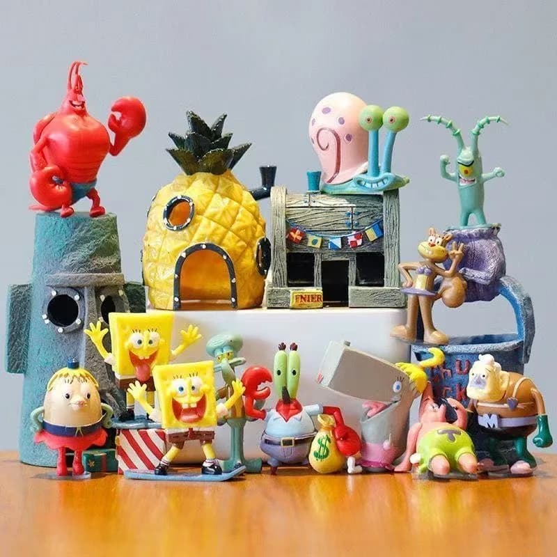 Set di 12 Statuette Action Figure di Spongebob e Patrick, Modellini da Collezione, Decorazione per Cameretta, Regalo di Compleanno per Bambini