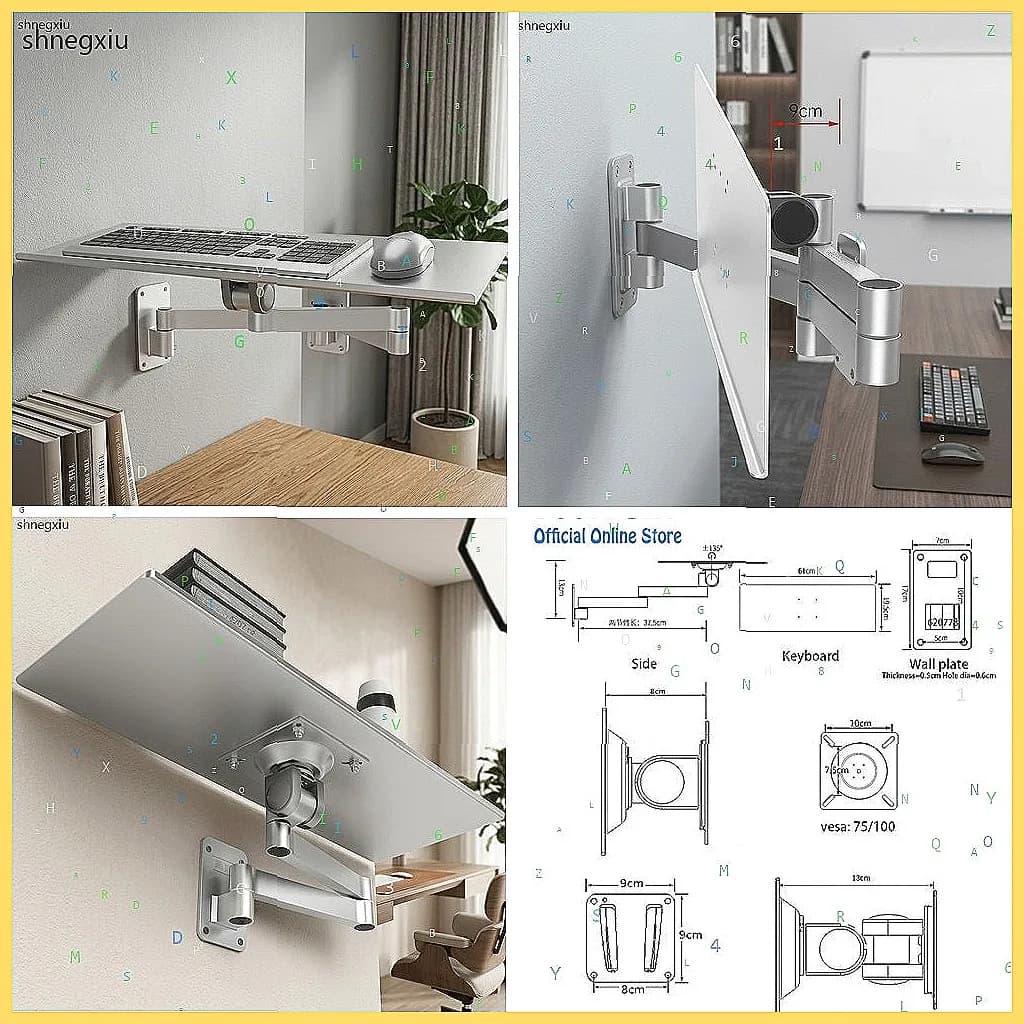 Foldable Wall Mount Keyboard Tray Holder, Dual Monitor & Keyboard Stand, 61x19.5cm Space Saver