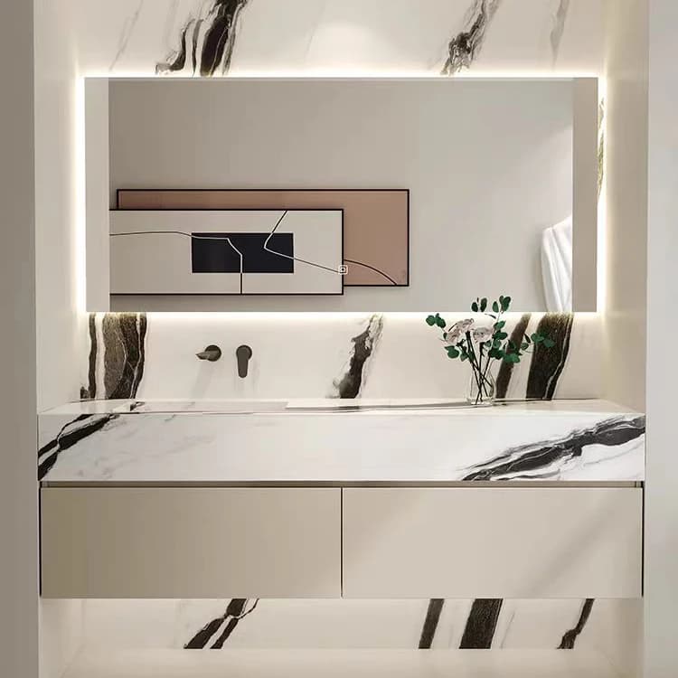 Specchio Intelligente per Bagno Stile Hotel di Alta Gamma HV, Mobile Bagno a Parete con Lavabo Singolo per Villa e Hotel*