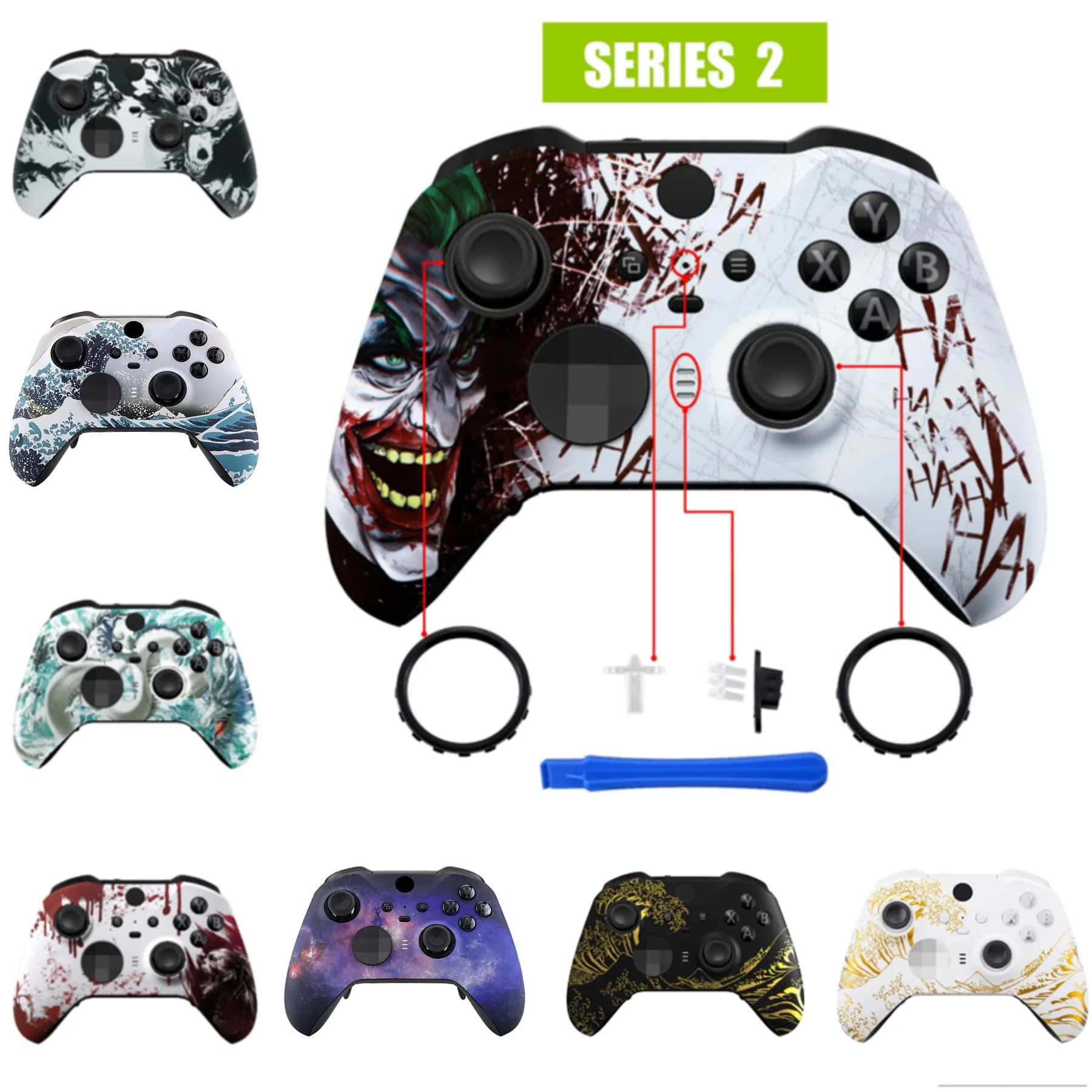 eXtremeRate Kit di sostituzione guscio alloggiamento anteriore con piastra frontale fantasia per controller Xbox One Elite Series 2 - Clown HAHAHA