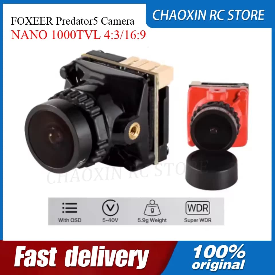 FOXEER Predator5 Camera NANO 1000TVL 4:3/16:9 NTSC/PAL Selectable lens from 1.7 mm OSD WDR night LED for racing drones with FPV camera