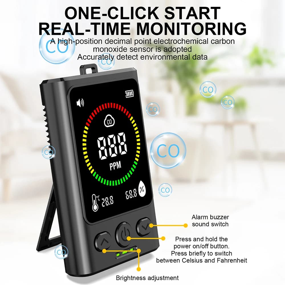 0-999ppm CO Meter LCD Display Carbon Monoxide Detector Gas Concentration Analyze Air Quality Tester for Home School Greenhouse