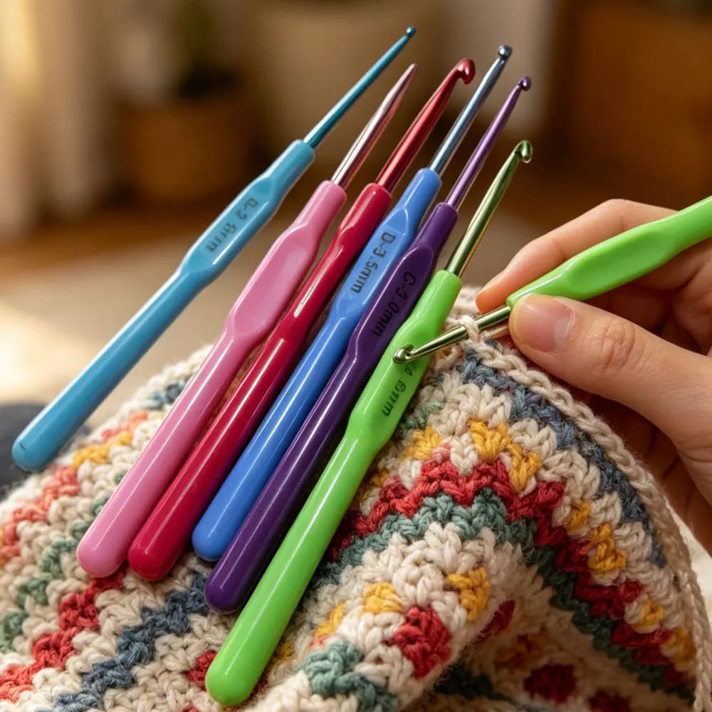 6PCS 2.5-5mm Plastic Handle Aluminum Crochet Needle Crochet Hooks Knitting Needles Weaving Tools Hook Crochet Knit Sewing Tools