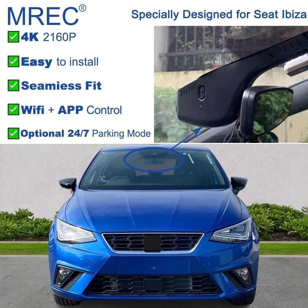 MREC Dash Cam Car Camera Loop Recording Wifi 4K OEM Style Parking Monitoring APP Control Plug Play Front and Rear for Seat Ibiza