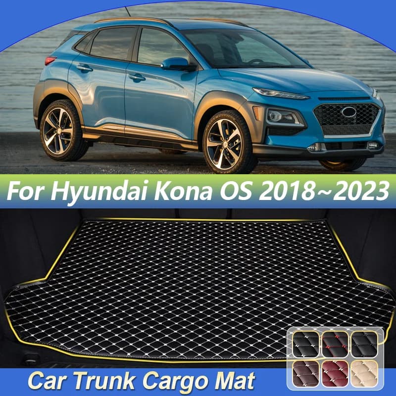 Tappetino in Pelle per Bagagliaio Auto per Hyundai Kona 2018~2023 Kauai OS, Tappeto Protettivo Antisporco, Cuscino per Vano Portaoggetti, Rivestimento Interno per Bagagliaio, Accessori Interni