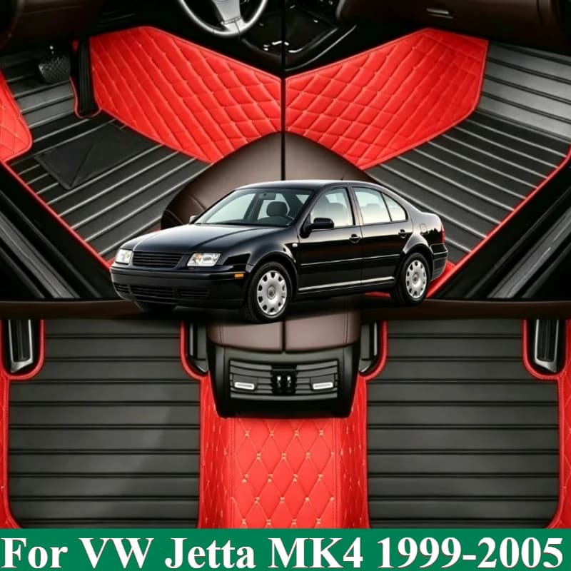 Custom Leather Car Floor Mats For Volkswagen Jetta MK4 1999‑2005 4‑Door Sedan Full Set Anti‑Slip Auto Foot Interior Accessories