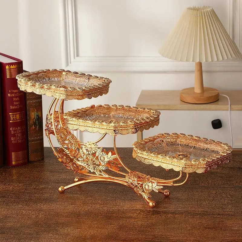 New European three-layer fruit plate creative light luxury KTV household pastry dried fruit plate hotel lobby ornament