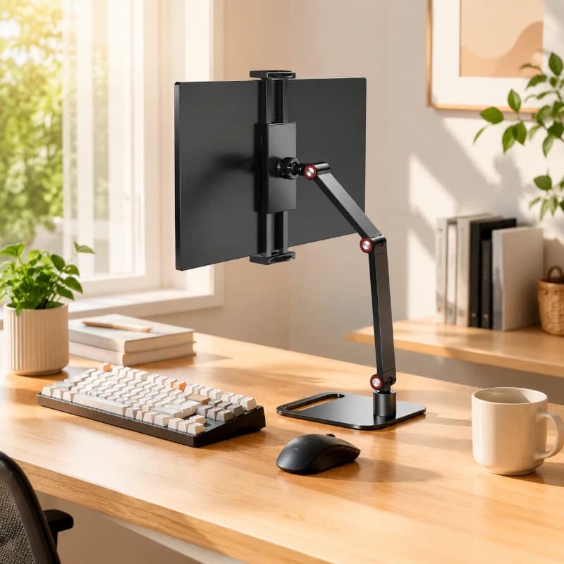 Adjustable 3-Tier Black Monitor Stand, Expandable Portable Clamp Holder for Laptop, Gaming Desktop, Phone and Vertical Screens