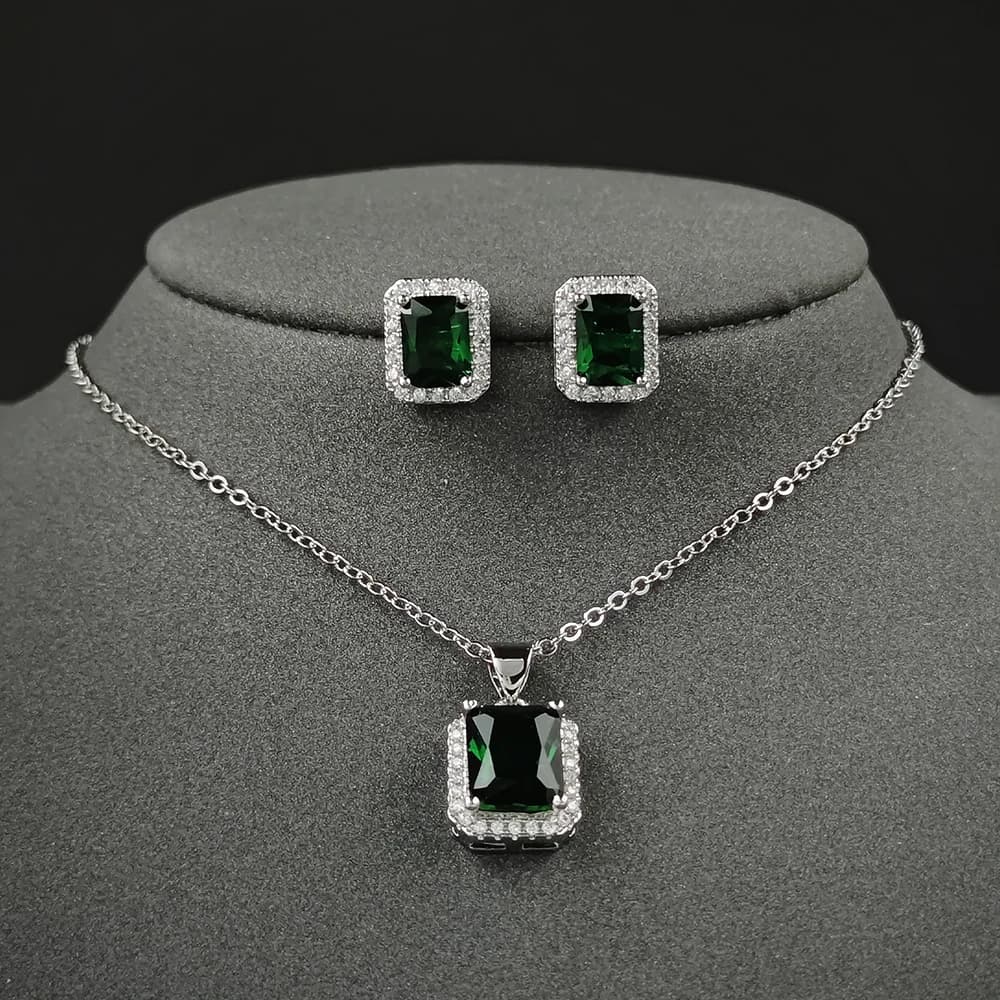 2024 nuovi orecchini rettangolari di colore verde alla moda e set di pendenti per le donne regalo di anniversario gioielli all'ingrosso E1997-x1997