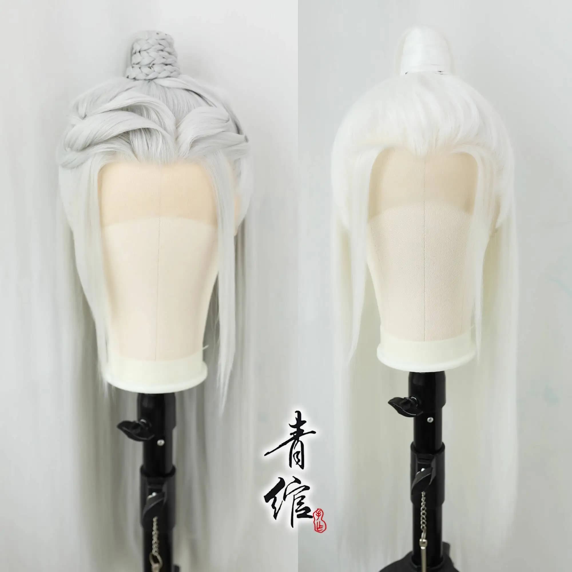 Qingwan Hanfu male Fox Master front white hair lace hand hook set of wigs with immortal hero beauty tip