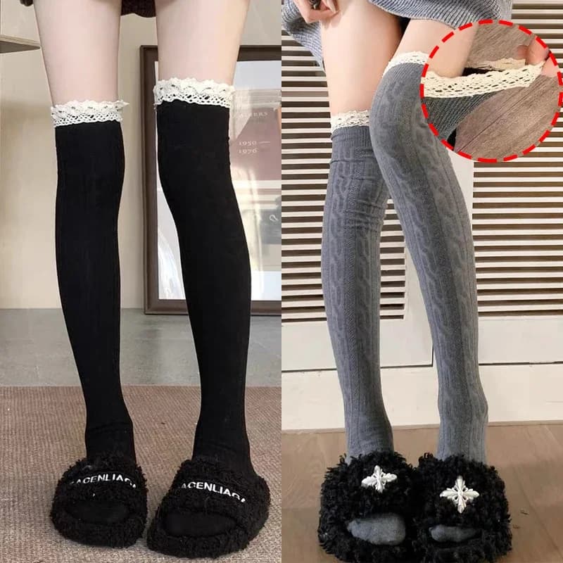 Y2K lace thigh high socks woman sweet girls Casual Trendy over the knee warmers Sexy tube Legging Lolita long tight socks