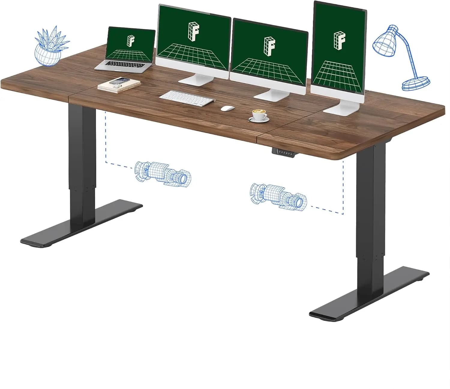 Electric Standing Desk with Dual Motor, 79 x 32 Inches, Black Walnut Finish, 198 Lbs Heavy Duty Capacity, for Home Office Creative Studio or Multi-Monitor Setup