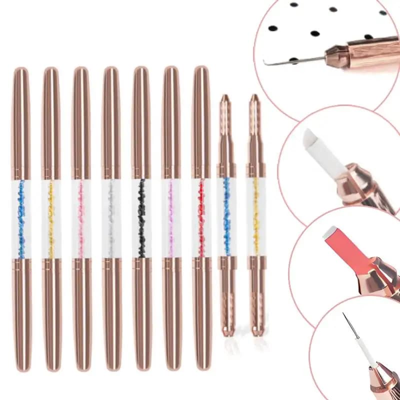 Dual-End Hair Extension Crochet Hook with Tongue Crystal Handle DIY Braiding Dreadlock Tool for Wig Making Micro Link Extensions