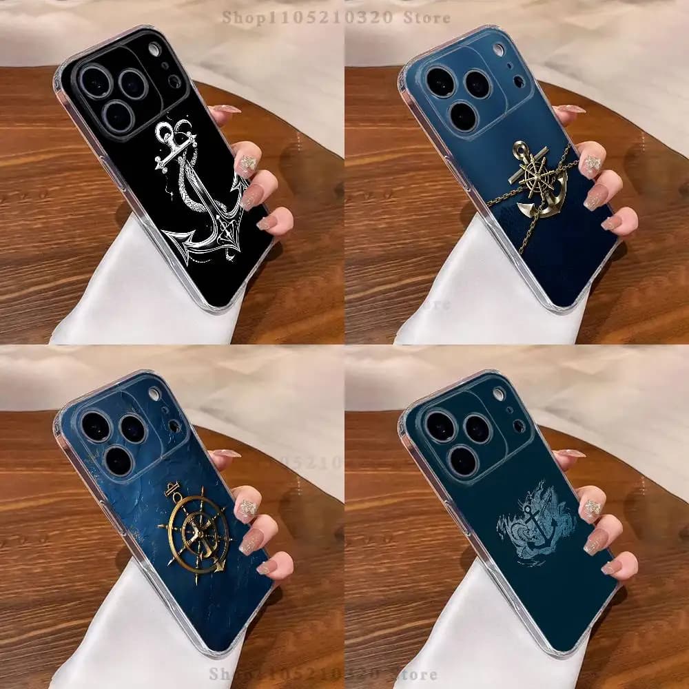 Custodia per telefono barca con ancoraggio ruota per nave per iPhone 16,15,17,12,13,14,11 Max,Pro,Plus,X,XS,XR,SE4,E Mini Cover trasparente