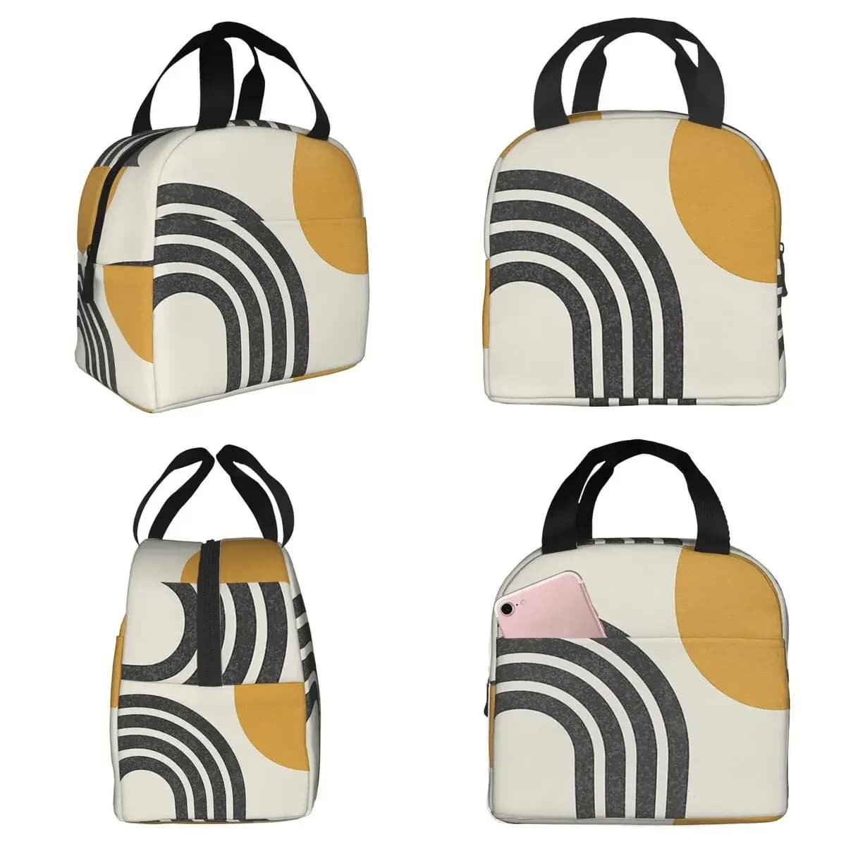 Mid Century Modern Gold - Sun And Rainbow Insulated Lunch Bag for Kids School Cooler Thermal Food Box Tote Lunch Boxes Container