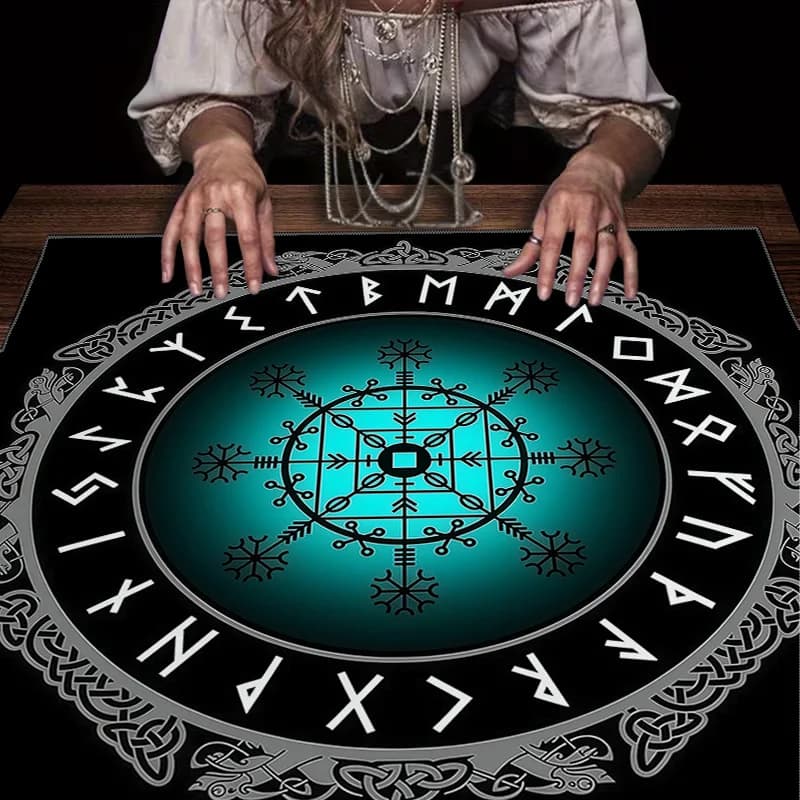 1 pz Tappeto da Tavolo Nordico con Stampa Bussola Vichinga, Tappetino per Carte dei Tarocchi, Panno per Altare per Meditazione, Divinazione, Astrologia, Stregoneria, Rituali