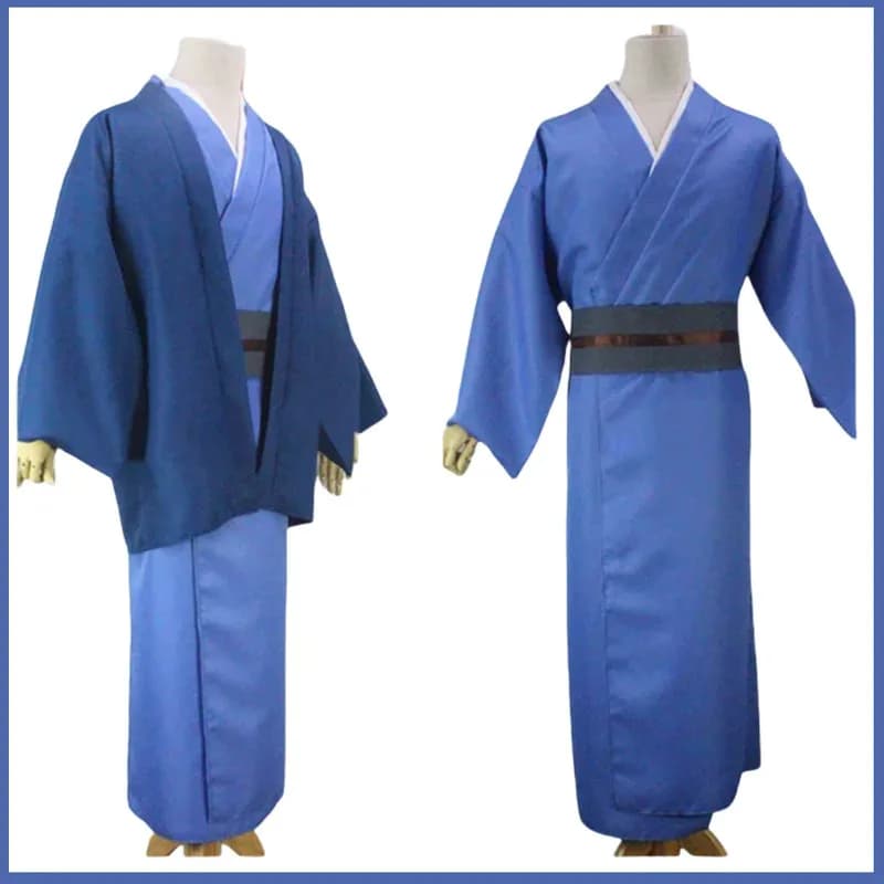 Anime GINTAMA Katsura Kotarou Costume Cosplay Giapponese Blu Scuro Kimono Accappatoio Cappotto Haori Parrucca Uomo Carnevale Abiti Di Natale; 3'v