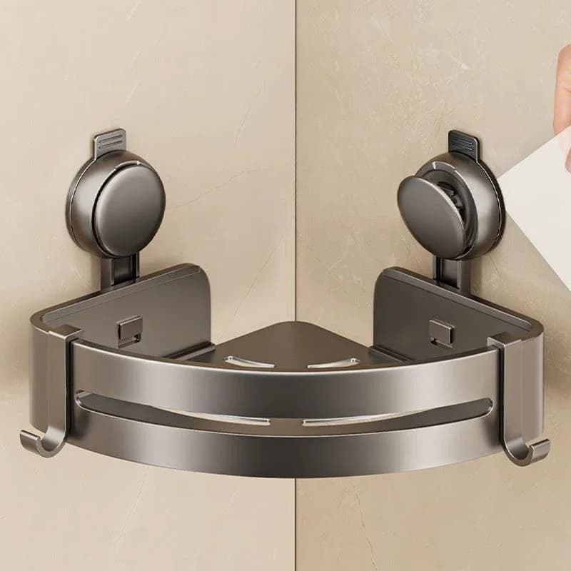 Porta ventosa da bagno, a parete senza perforazione, ripiano con gancio