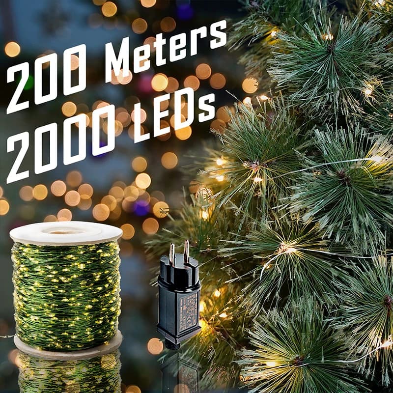 Luci a corda in filo verde 2000LED Luci fiabesche telecomandate 21M per la decorazione della stanza di Natale di nozze da giardino esterno
