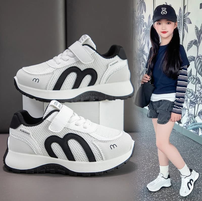 Sneakers per Bambini, Design alla Moda, Scarpe Casual Bianche Antiscivolo per Ragazzi e Ragazze, Sneakers Traspiranti con Chiusura a Strappo, Scarpe da Esterno per Bambini