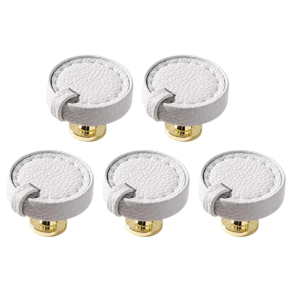 Set di 5 pomelli per armadietti in pelle, eleganti maniglie rotonde per cassetti, costruite per durare con una robusta base in lega di zinco per l'uso quotidiano