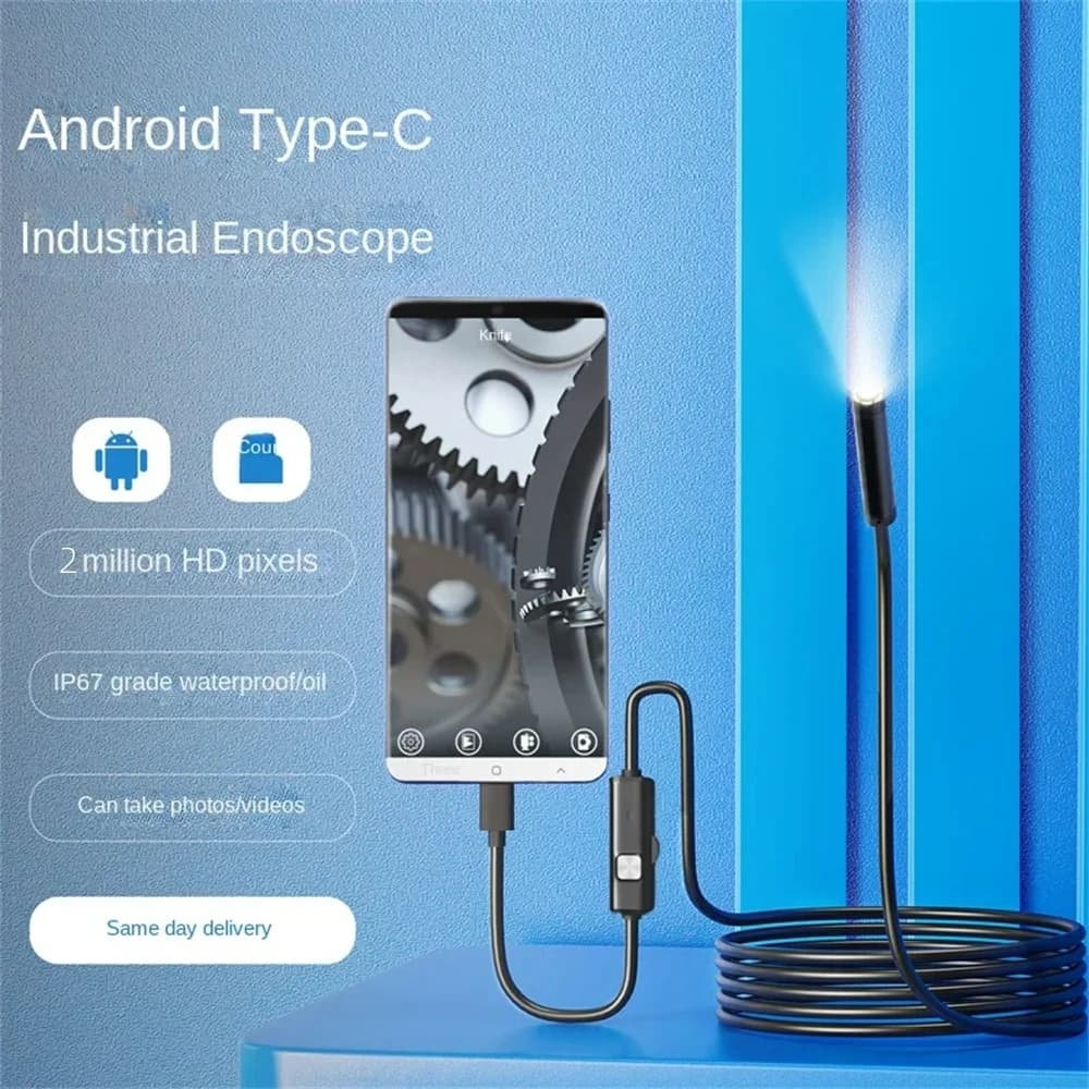 Type C 7.0MM IP67 Waterproof Endoscope Camera LED Adjustable Android Flexible Inspection Borescope Dual Lens Camera For Phone PC