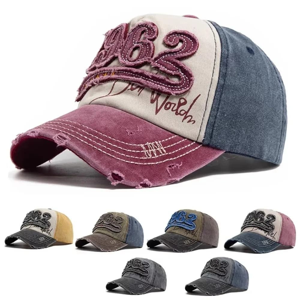 Cappellino da Baseball Casual Hip Hop Traspirante in Cotone Lavato con Visiera Vintage per Uomo e Donna