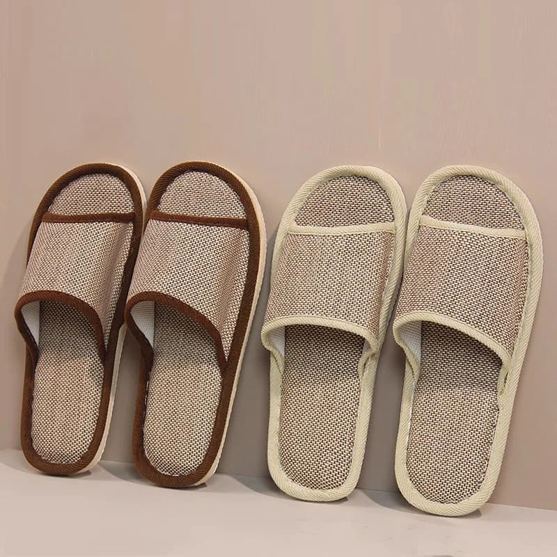 Nuove scarpe di lino Donna Uomo Pantofole per la casa Scarpe da pavimento antiscivolo per interni Pantofole mute da donna estive Pantofole piatte per hotel