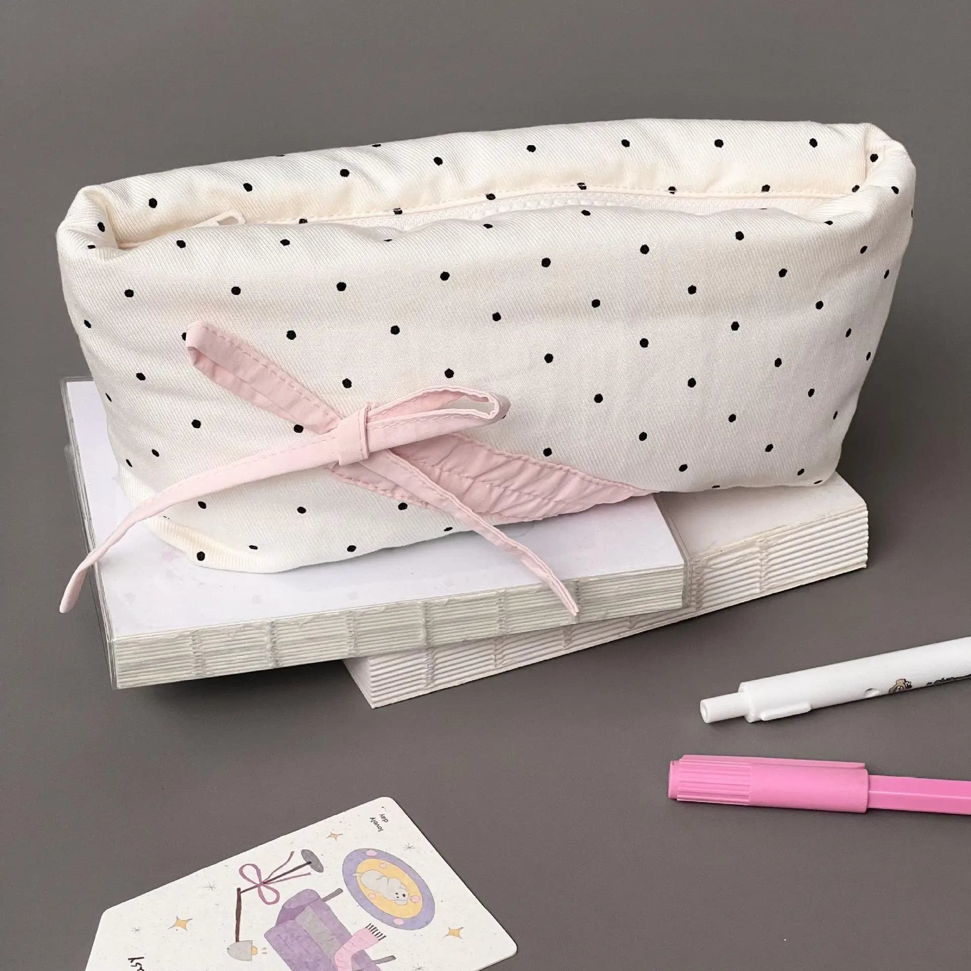 Large Capacity Polka Dot Single Series Simple Cute Student Stationery Box Storage Bag High Aesthetic Value