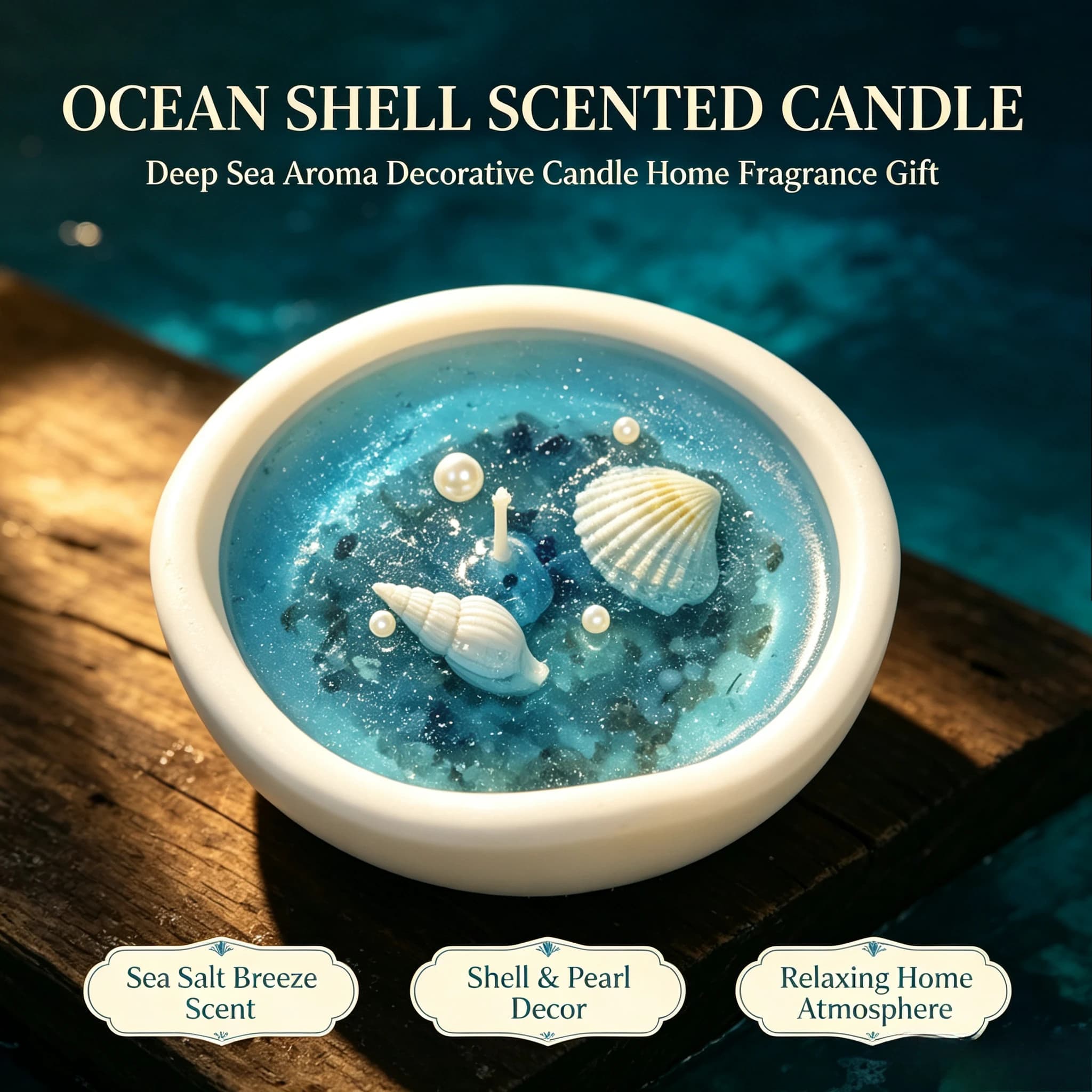 xmsj Deep Sea Shell Scented Candle Sea Salt Ocean Fragrance Solid Soy Wax 4-12H Long Lasting Burn Boxed Home Decor