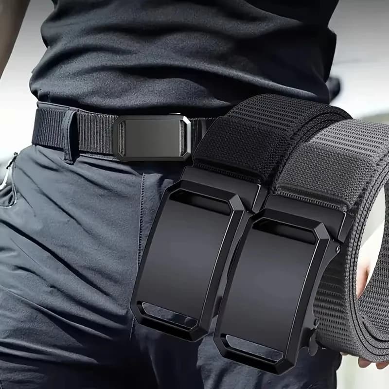 New Automatic Buckle Belt, Canvas Tactical Workwear Casual Outdoor Military Training Pants Belt For Men