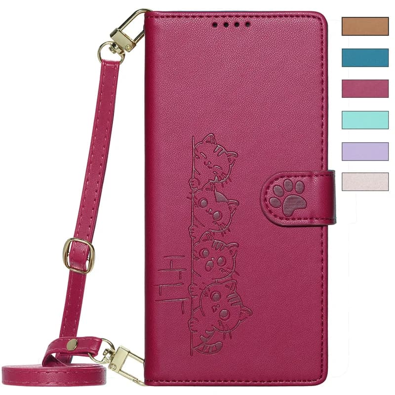 Honor 600 Lite 400 Pro 200 Cat Long Strap Case for Honor X6C X6B X9D X5C X9C X5B X8C X8B X8A X9B Case Wallet Leather Phone Cover