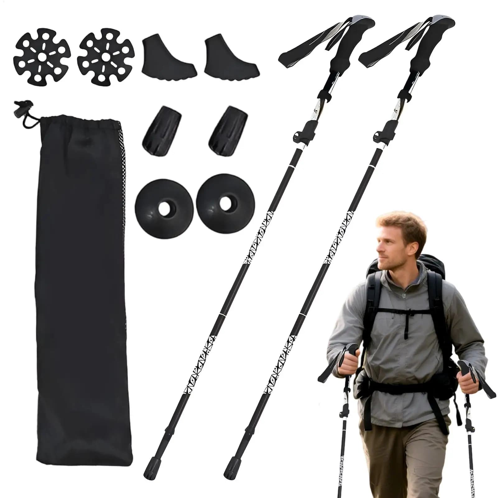 Trekking poles Aluminum alloy trekking poles Outdoor walking poles portable folding 3 sections climbing equipment