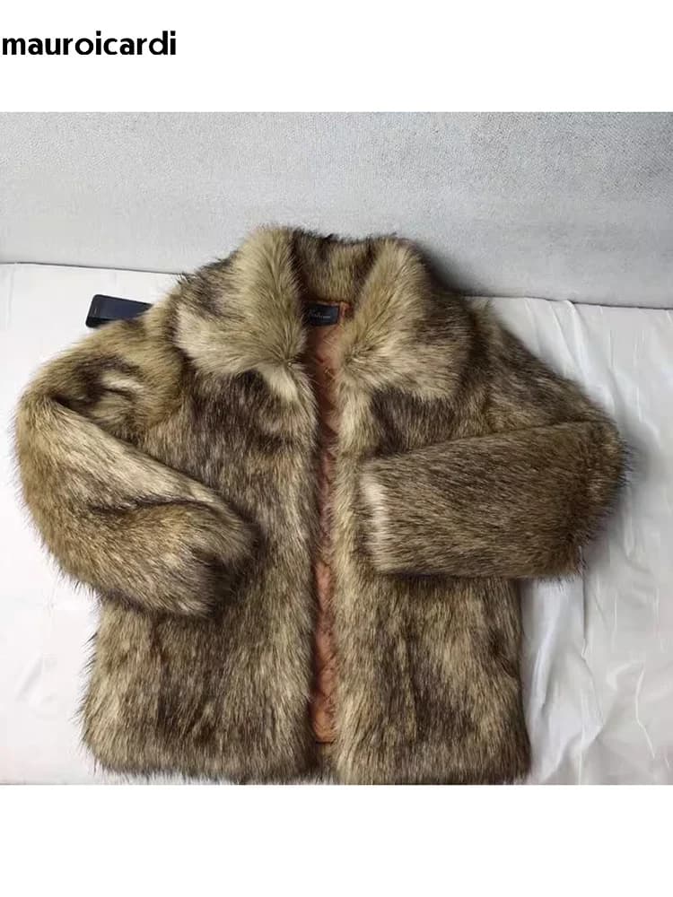 Mauroicardi Winter Short Thickness Heavy Duty Shaggy Procione Hair Coat Man Long Sleeve High Quality Soft Jacket 2023