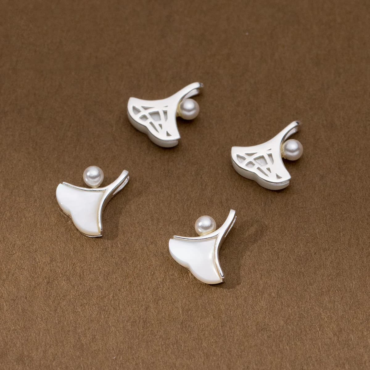 925 Silver Pendant Pearl Ginkgo Leaf Pendant DIY Necklace Accessories Jewels 925 Silver Pendant Biloba Shell Pendant