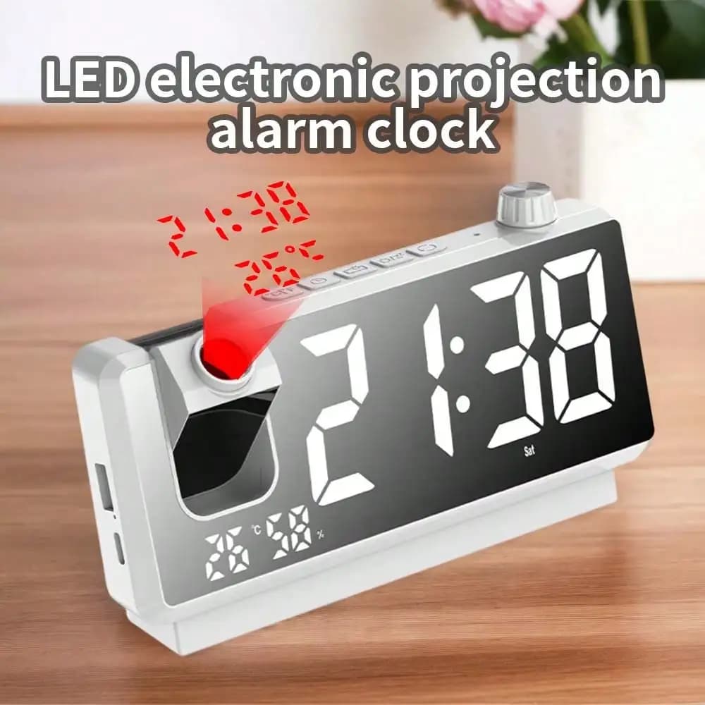 Sveglia per proiezione camera da letto, orologio digitale con 180 ° proiettore, ampio schermo LED da 7 pollici, doppia sveglia
