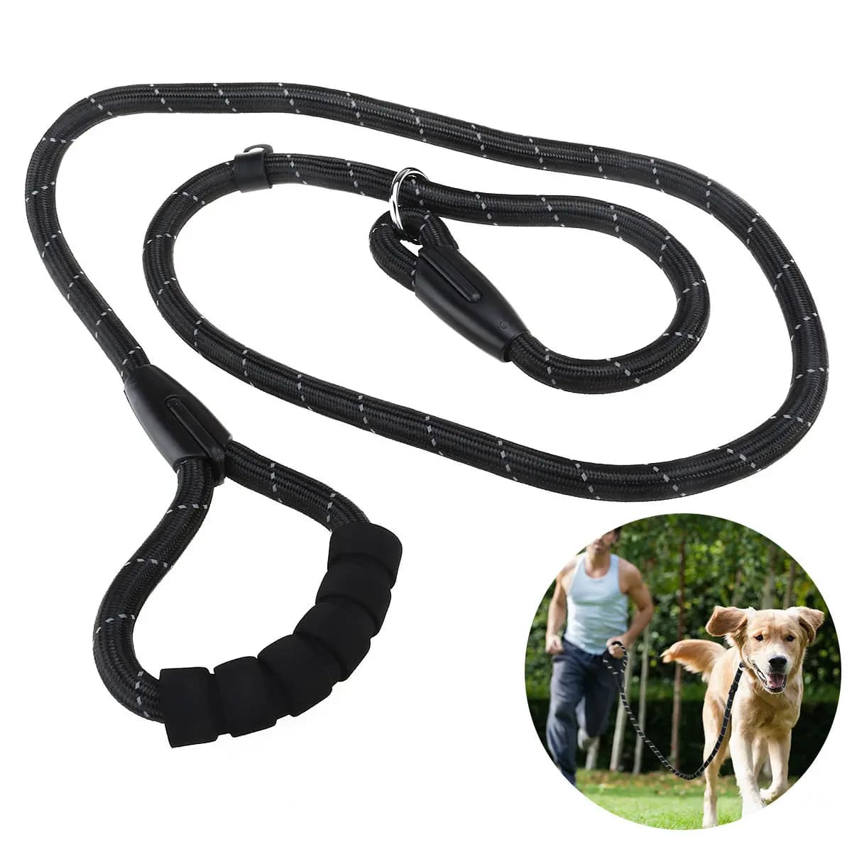 Reflective Dog Leash Black Sponge Handle Running Walking Control Lead Rope High Quality Comfortable Training Rope