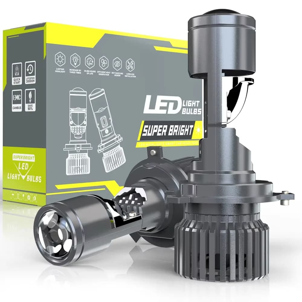 Fari LED H4 per Auto, Proiettore Mini Bi-LED, Lenti Proiettore Mini, Lampadine H4 per Fari Abbaglianti e Anabbaglianti, LED H4 per Auto e Moto