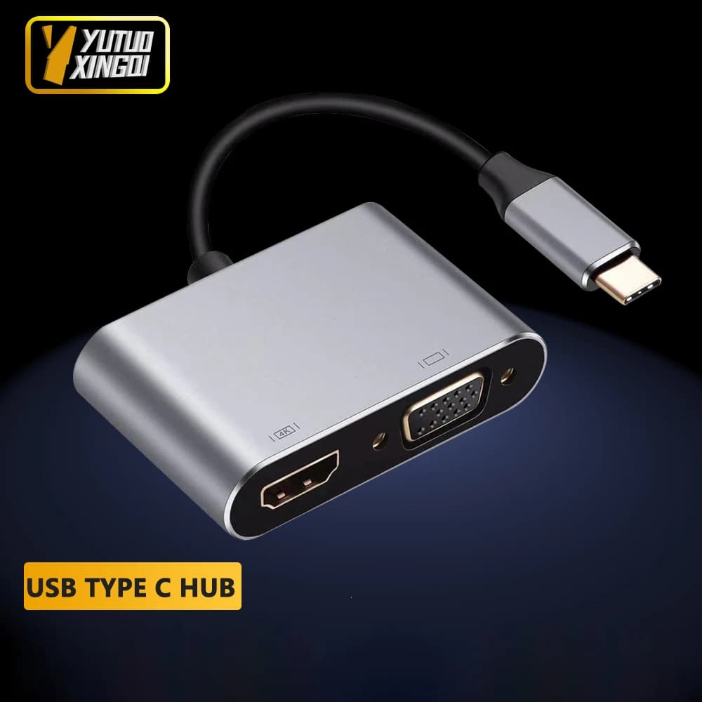 4K USB Type C to VGA 1080P USB C 3.0 PD HDMI compatible cable Docking Station Converter Adapter Dock Hub 4 to 1 HD USB C